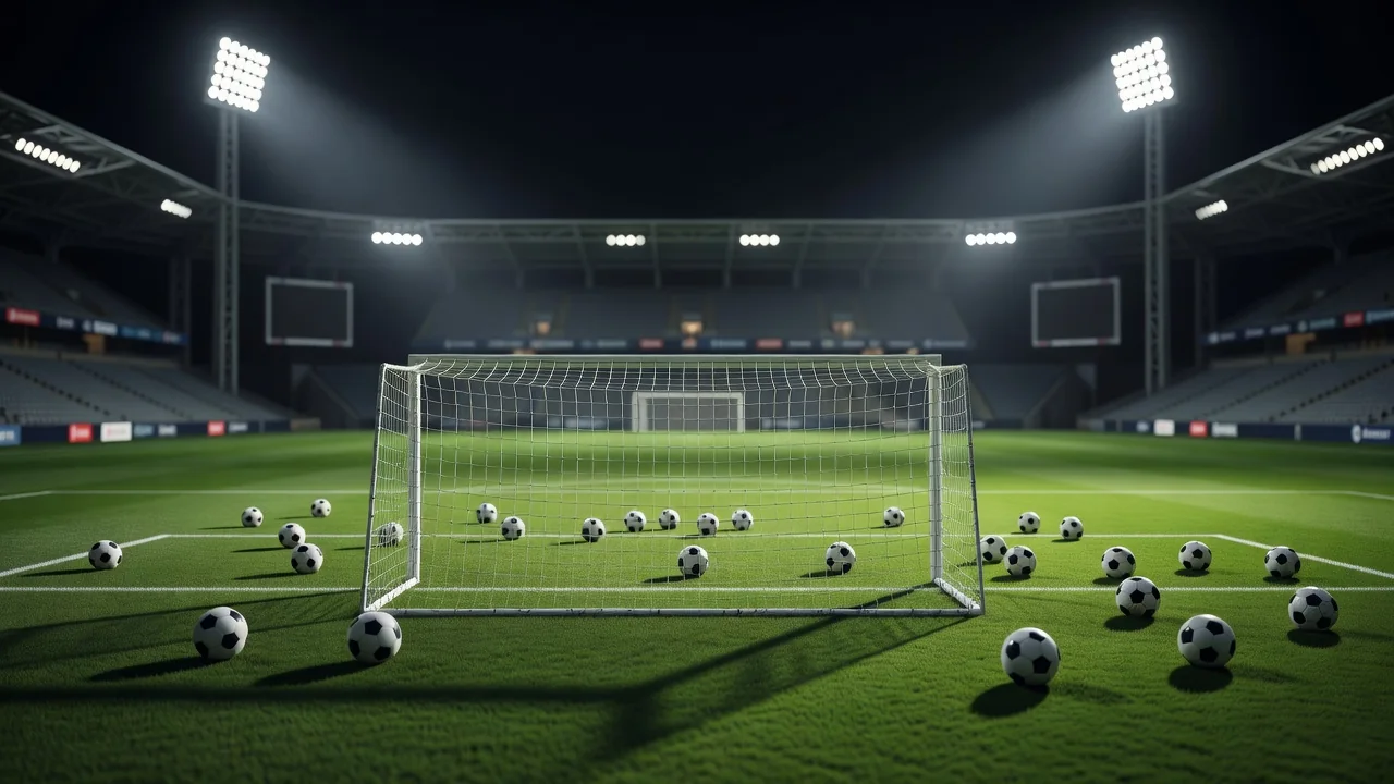 Training goal with balls scattered around the penalty area