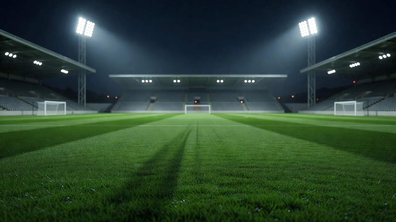 Floodlights over an empty pitch before a midweek match