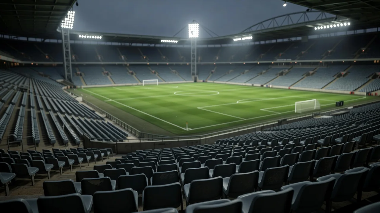 Scout seats high in a stand overlooking an empty pitch