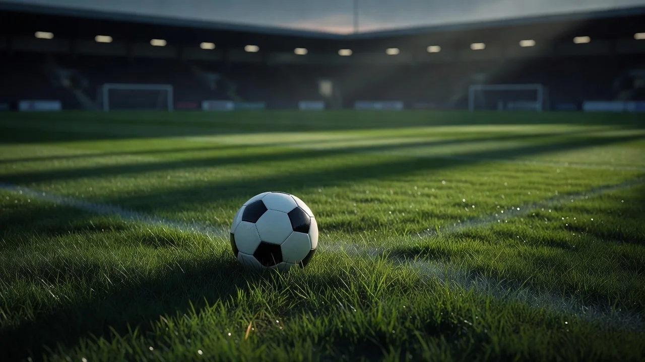 Match ball in long grass at the edge of a training pitch