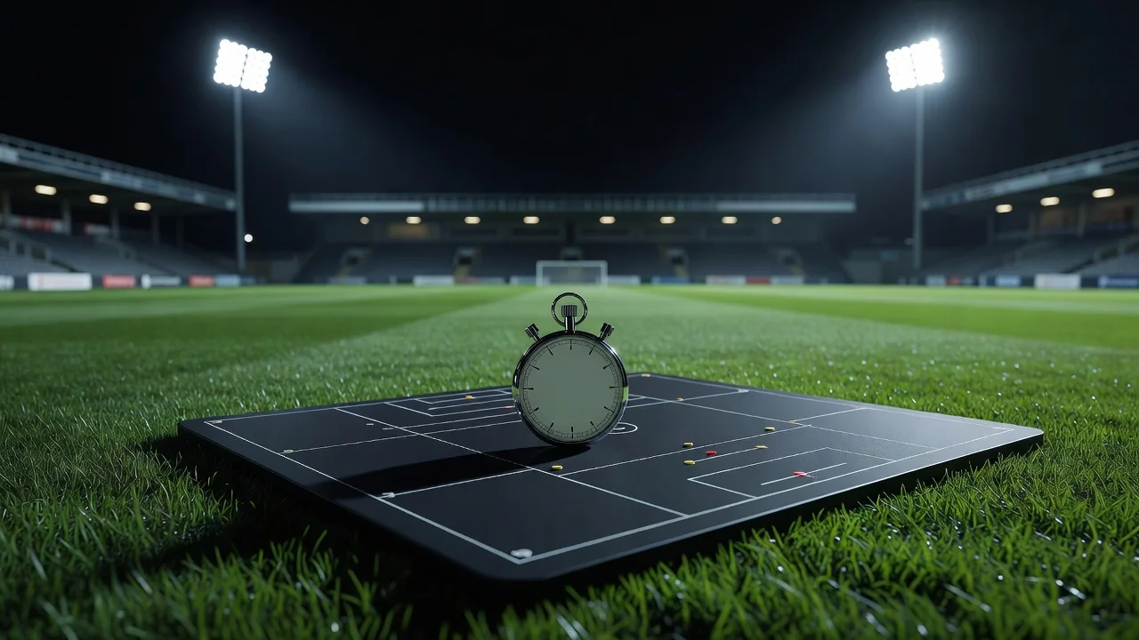 Stopwatch on a tactics board at the edge of a pitch