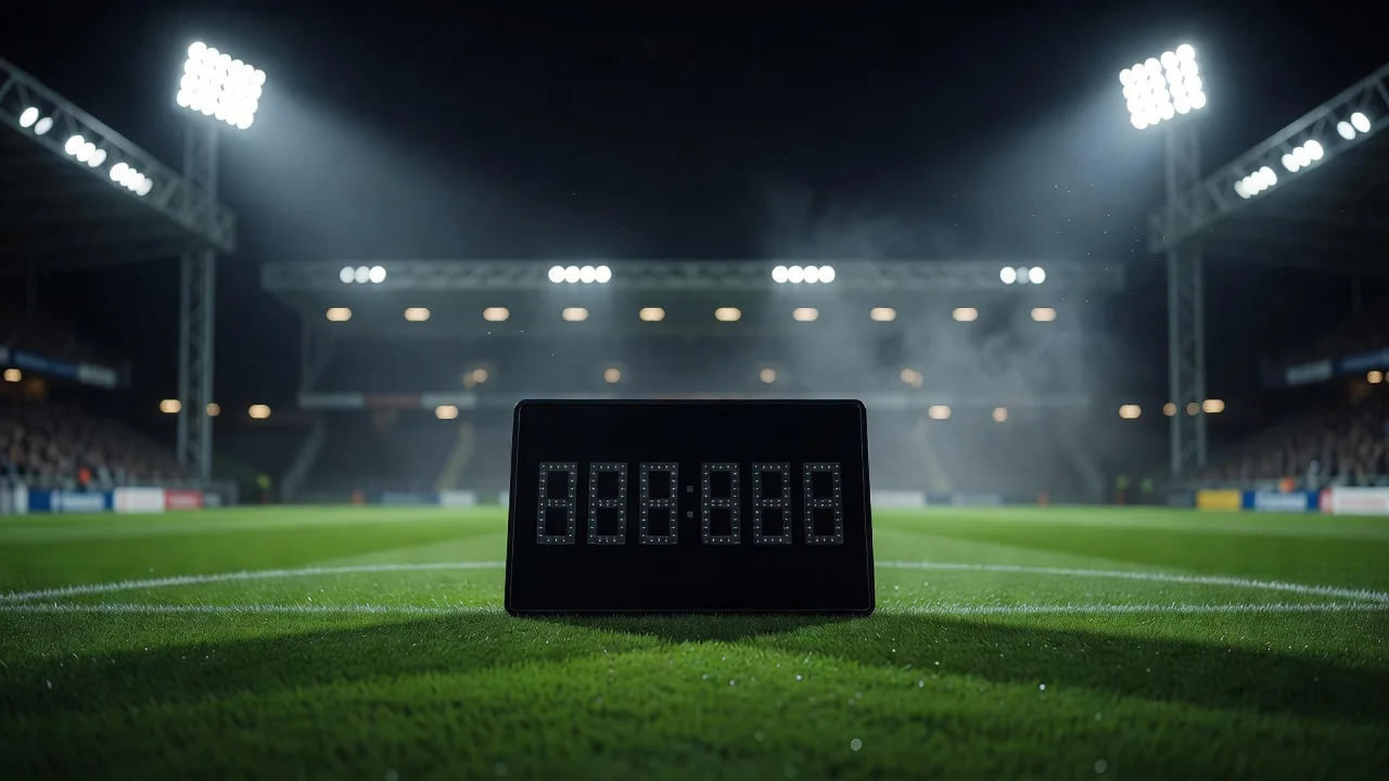 Substitution board showing numbers under stadium lights