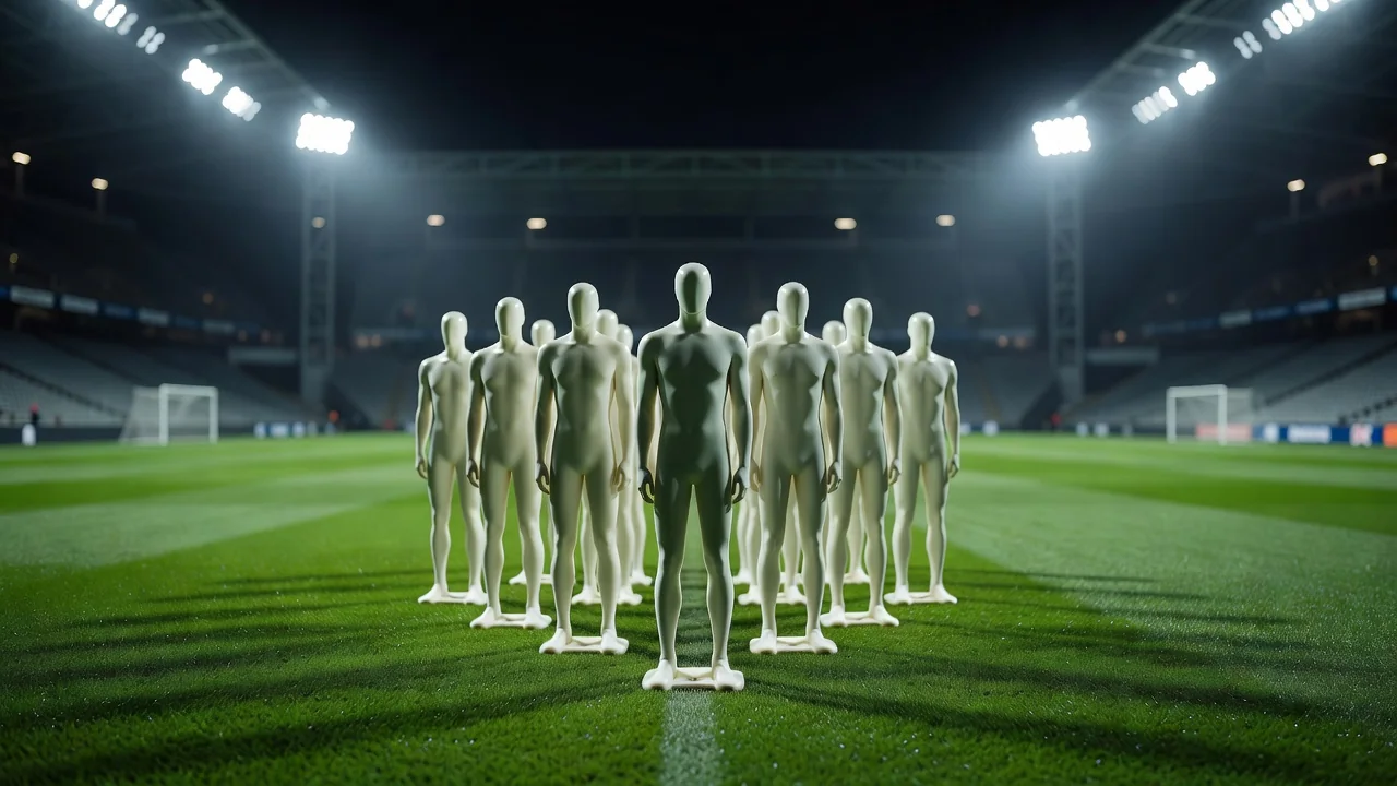 Training mannequins forming a defensive wall for a free kick drill