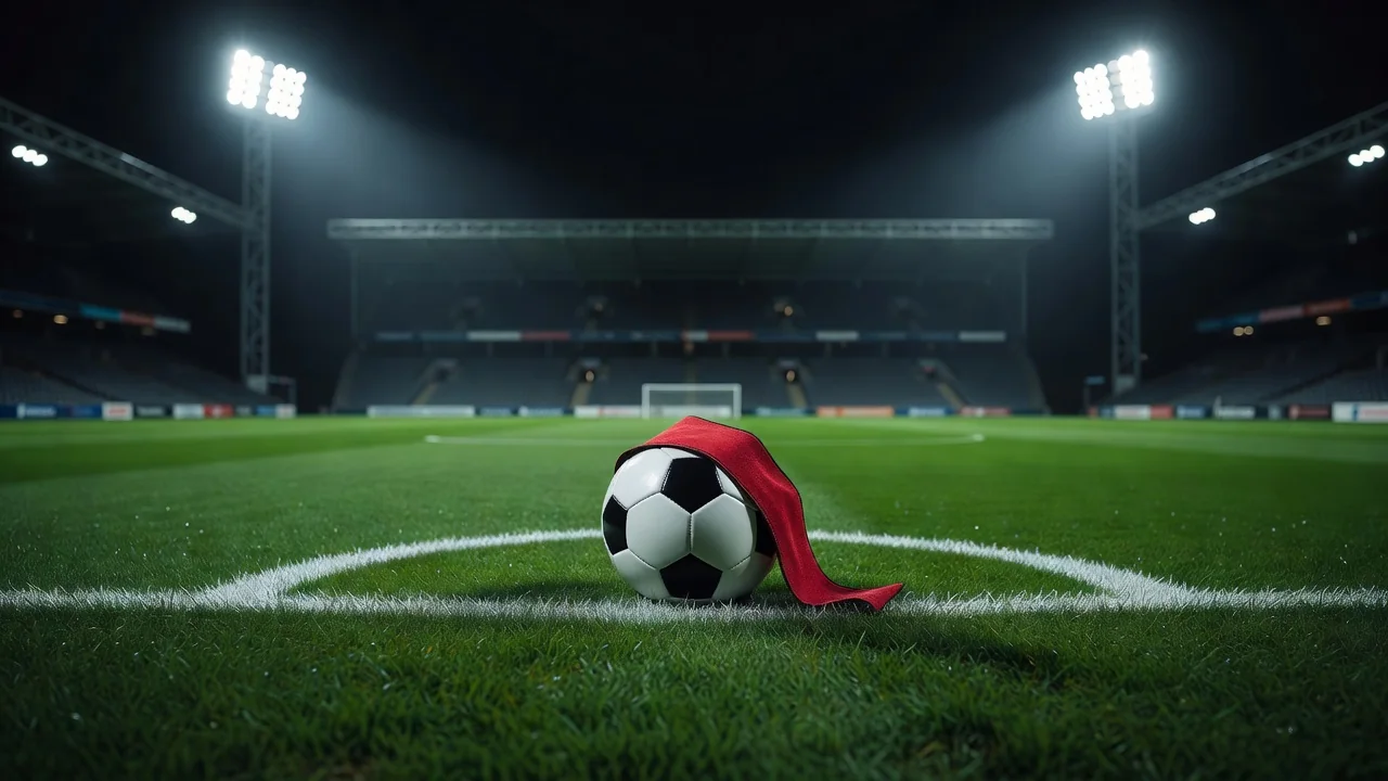 Captain armband draped over a match ball on the centre spot
