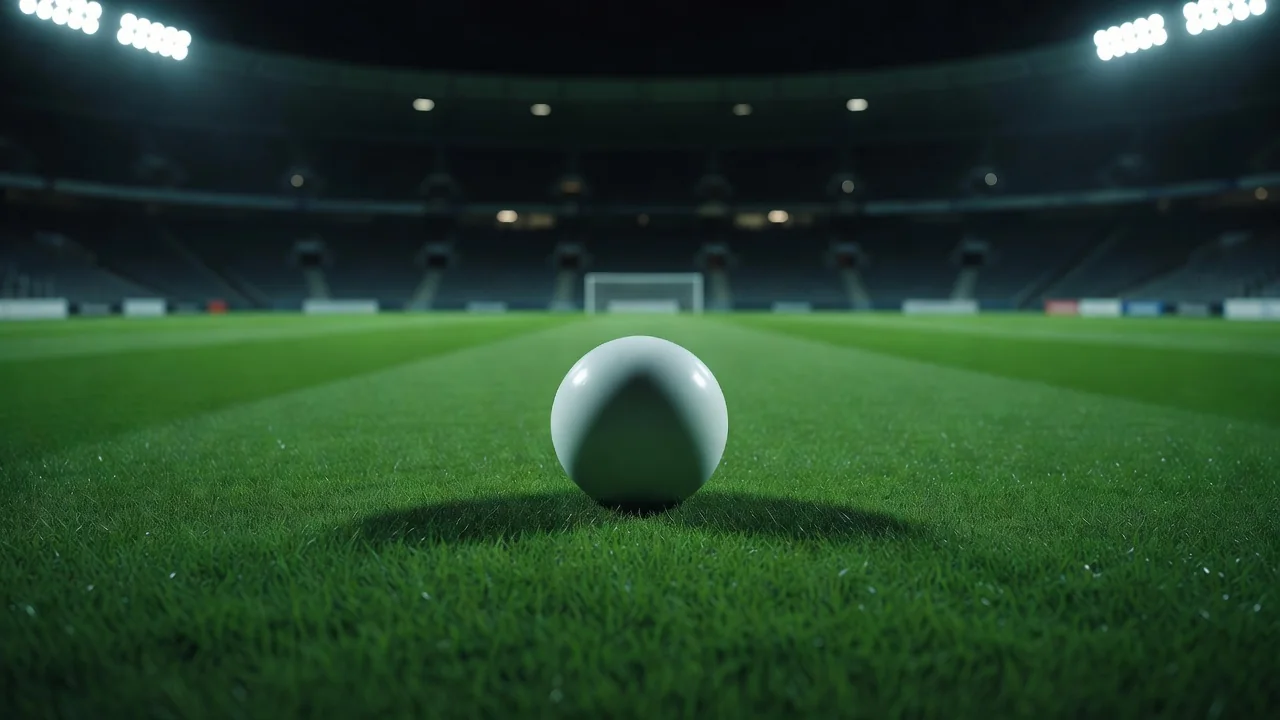 Single match ball under floodlights on a perfect pitch