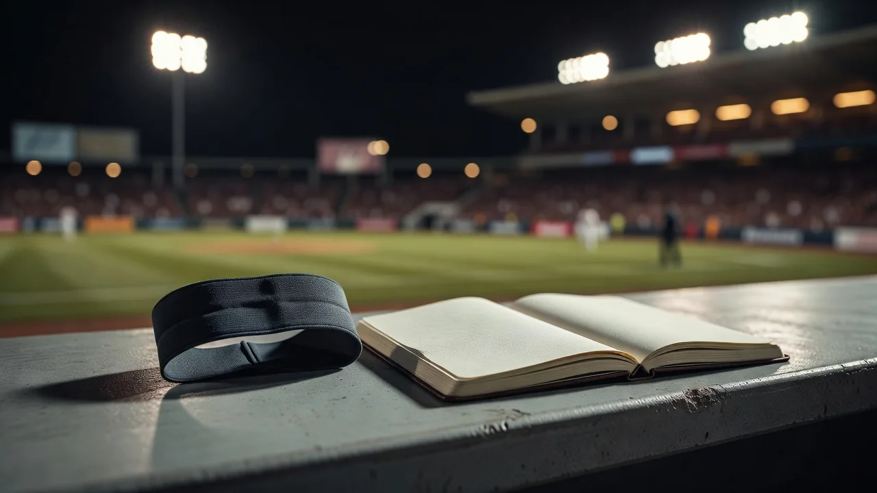 Armband and manager notebook on the dugout ledge