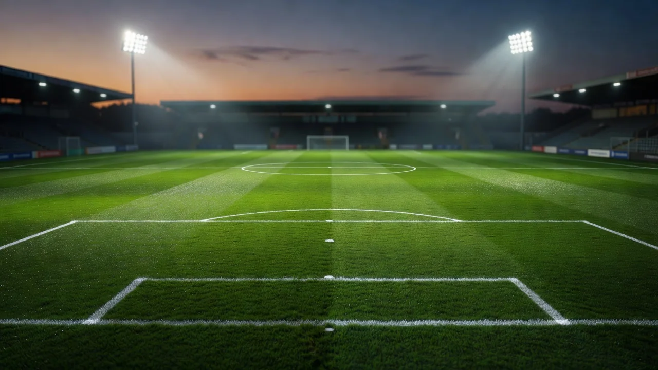 Football pitch at dusk with fresh white lines