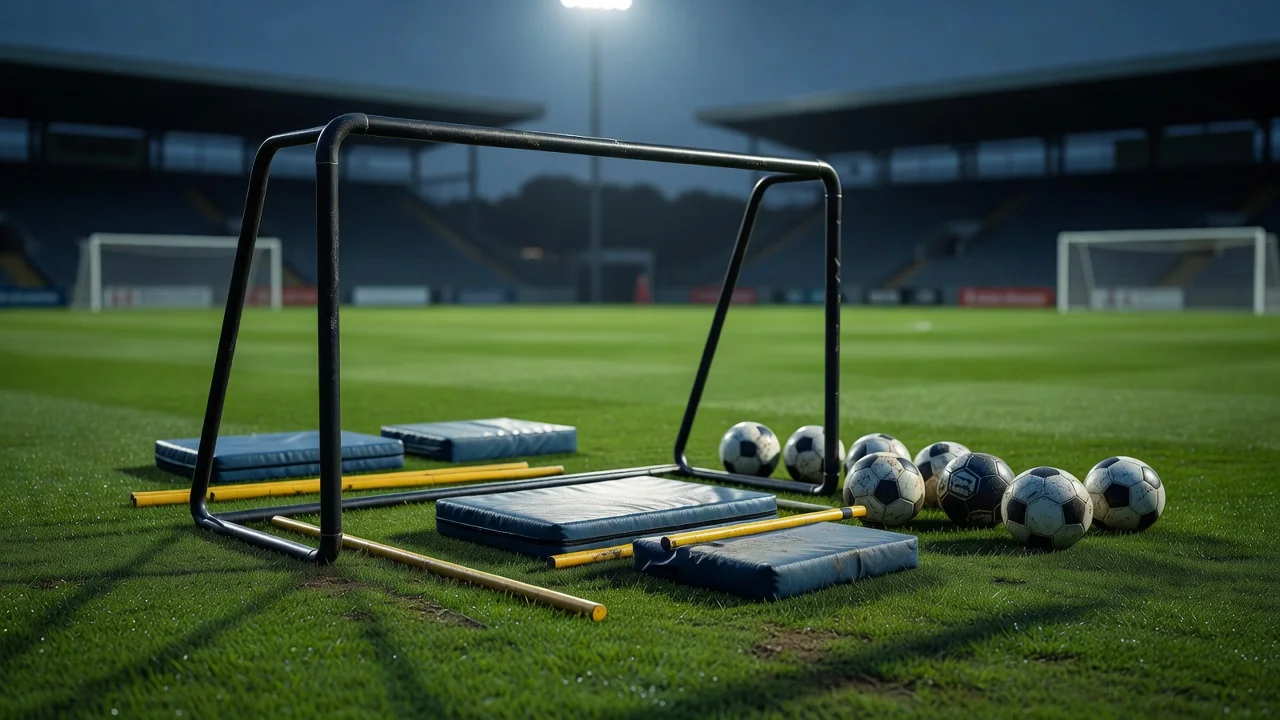 Goalkeeper diving practice equipment and balls by a training goal
