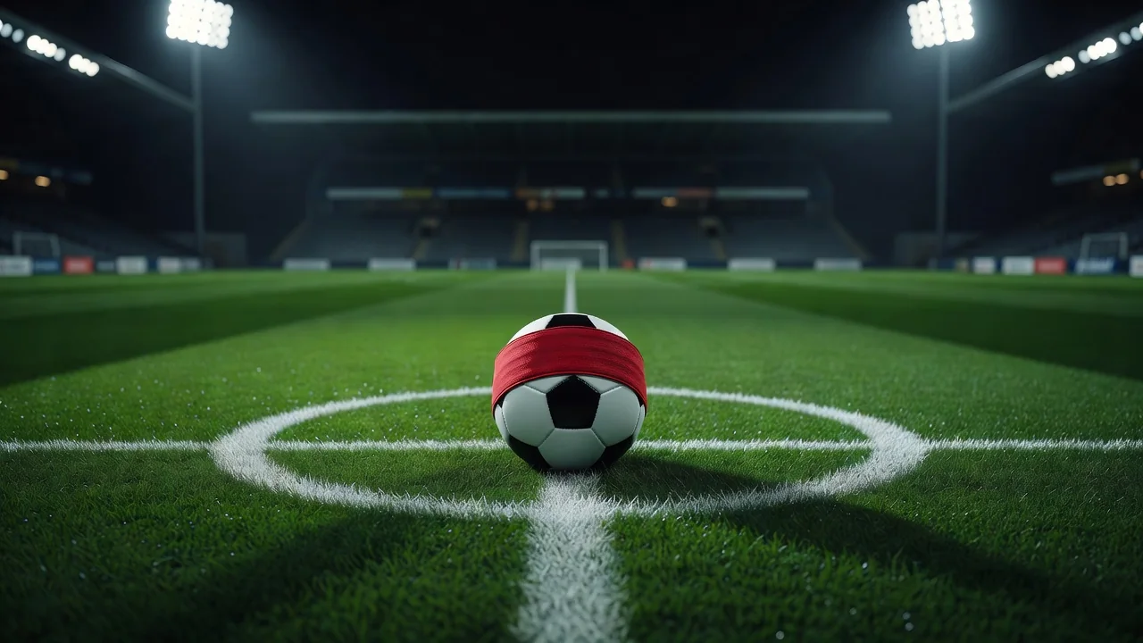 Captain armband draped over a match ball on the centre spot