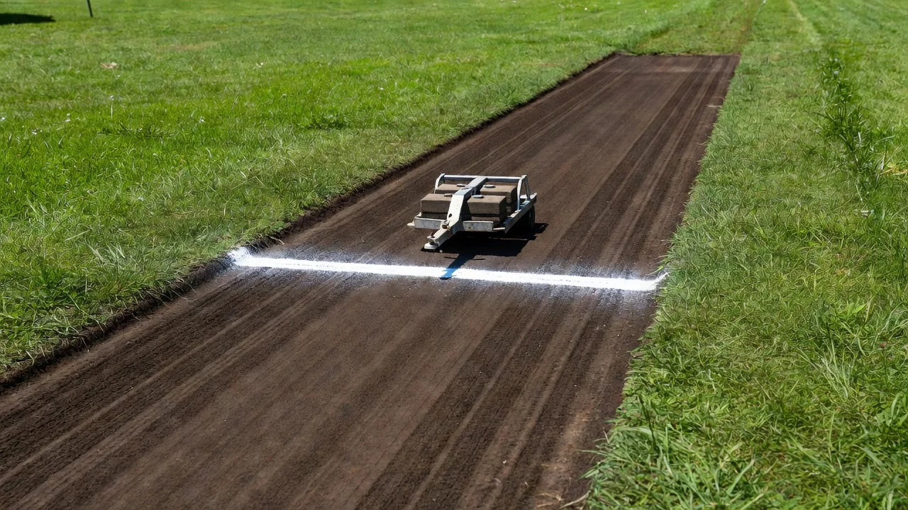 Miniature dirt pulling track prepared at a farm show with sled at the start line