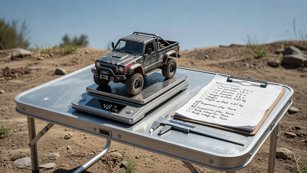 Small scale pulling truck on a digital scale during tech inspection